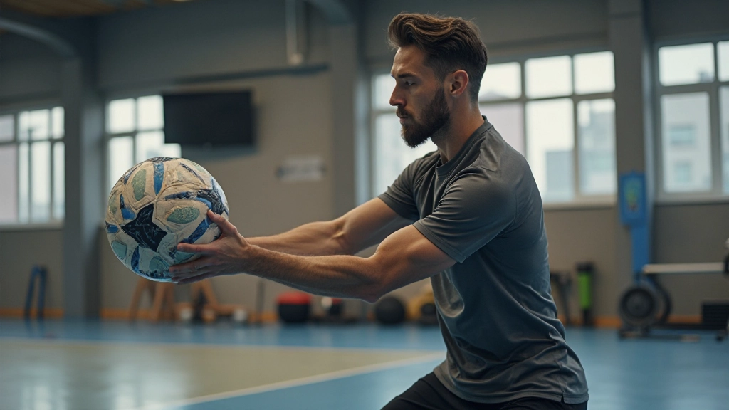 Athlete performing conditioning and strength training exercise for handball development