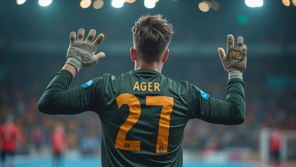 Goalkeeper in ready position demonstrating athletic stance and hand positioning for shot-stopping