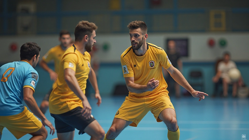 Professional handball team practicing coordinated defensive formation with players in synchronized positioning
